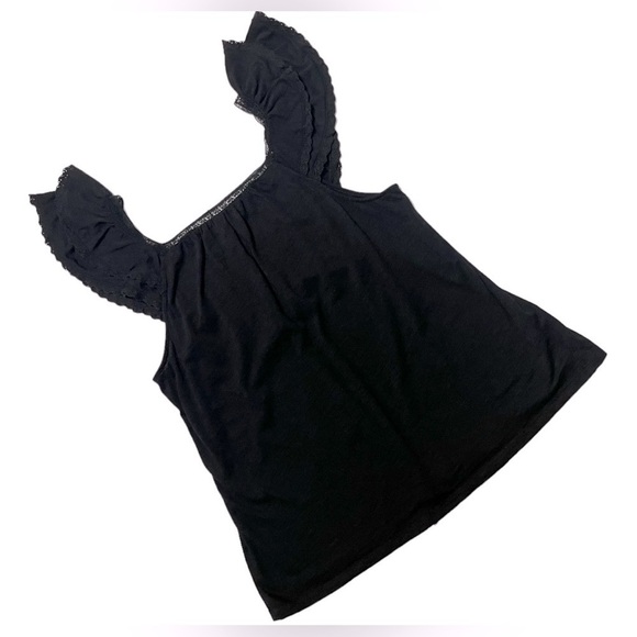 Loft Black Smocked Ruffle Lace Sleeved Blouse Women’s Size Small Bohemian Top - Picture 10 of 16